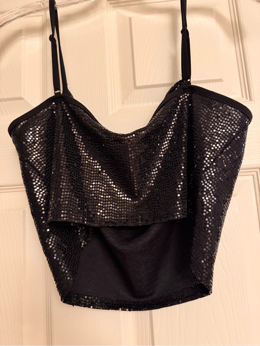 BEBE black sequin crop top. Size XL.